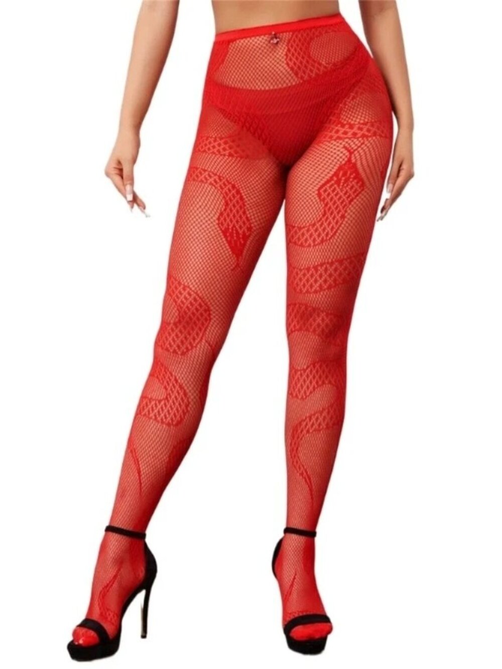 Women's Snake Pattern Mesh Gothic Red Fishnet Tights Pantyhose Stockings